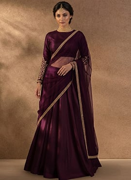 Purple Silk Zari Sequins Embroidered Lehenga