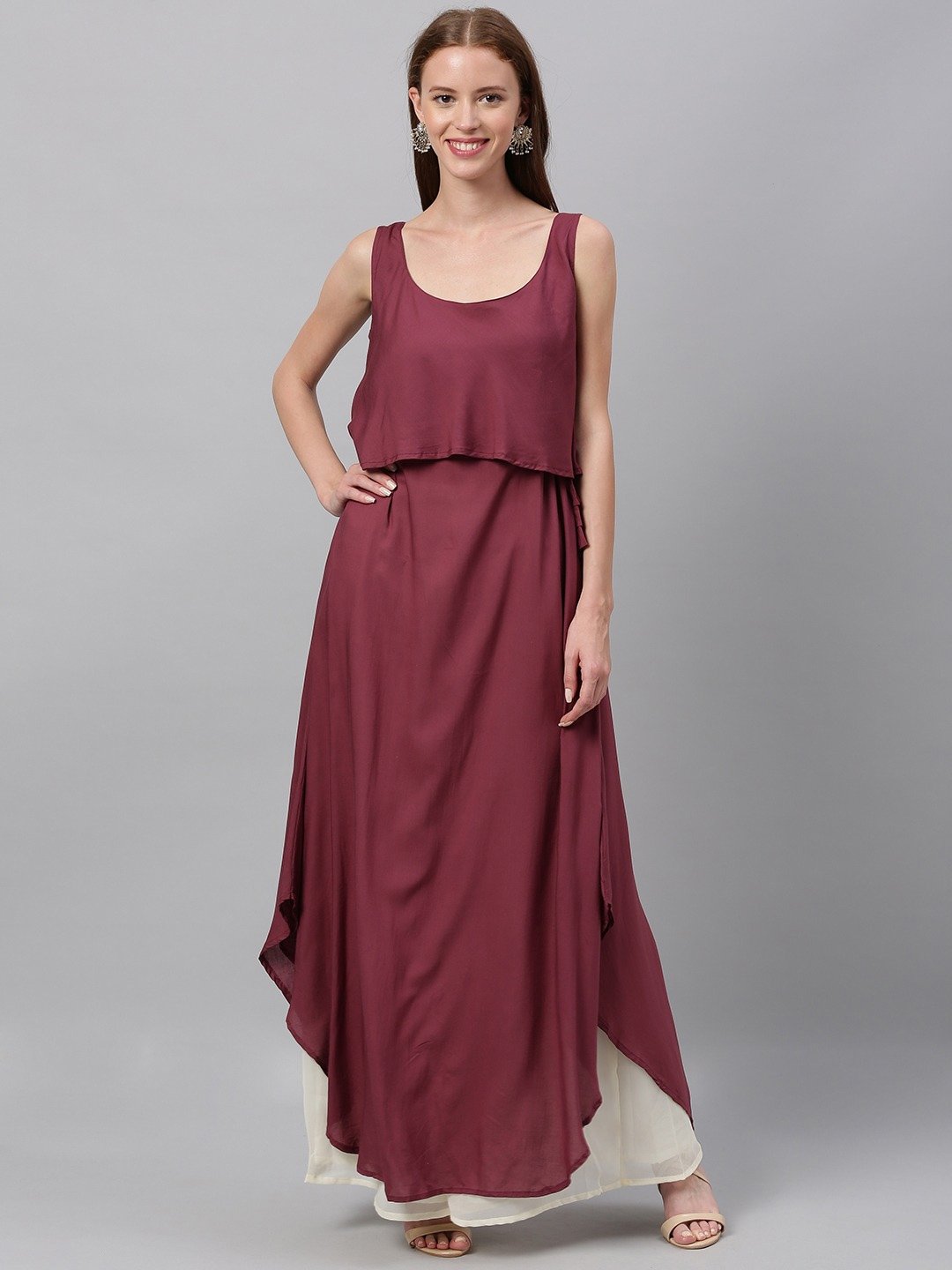 Purple Round Neck Kurti Party Wear