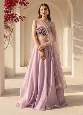 Radiant Charm Lavender Organza Net Embroidered Sequins Lehenga
