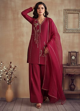 Radiant Magenta Silk Zari Cutdana Farshi Salwar Suit