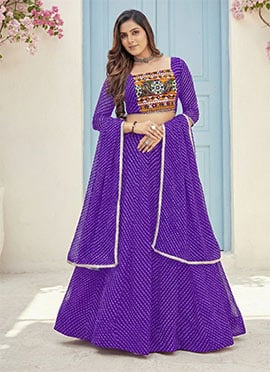 Radiant Purple Georgette Chaniya Choli With Lehariya Printed Embroidery