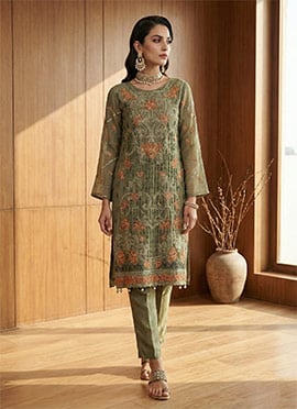 Radiantly Embroidered Stone Pakistani Straight Pant Suit