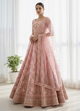 Radiate Elegance Pink Silk Zari Embroidered Stone Sequins Lehenga