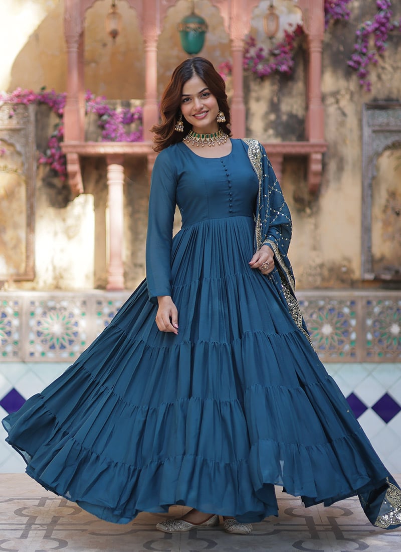 Rama Blue Faux Georgette Embroidered Sequins Anarkali Suit