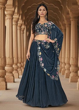 Rama Blue Georgette Embroidered Sequins Lehenga