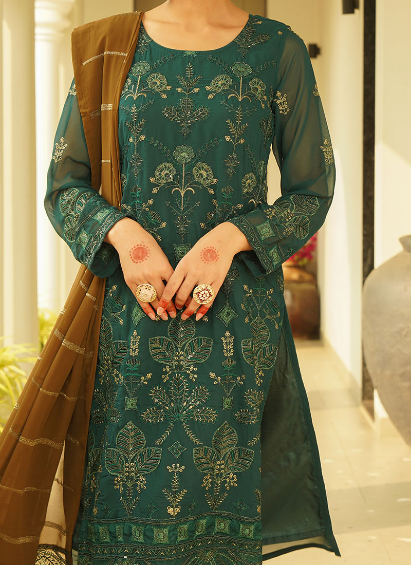Dark Green Faux Georgette Pant Straight main image 0