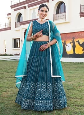 Rama Green Faux Georgette Zari Embroidered Sequins Stunning Lehenga