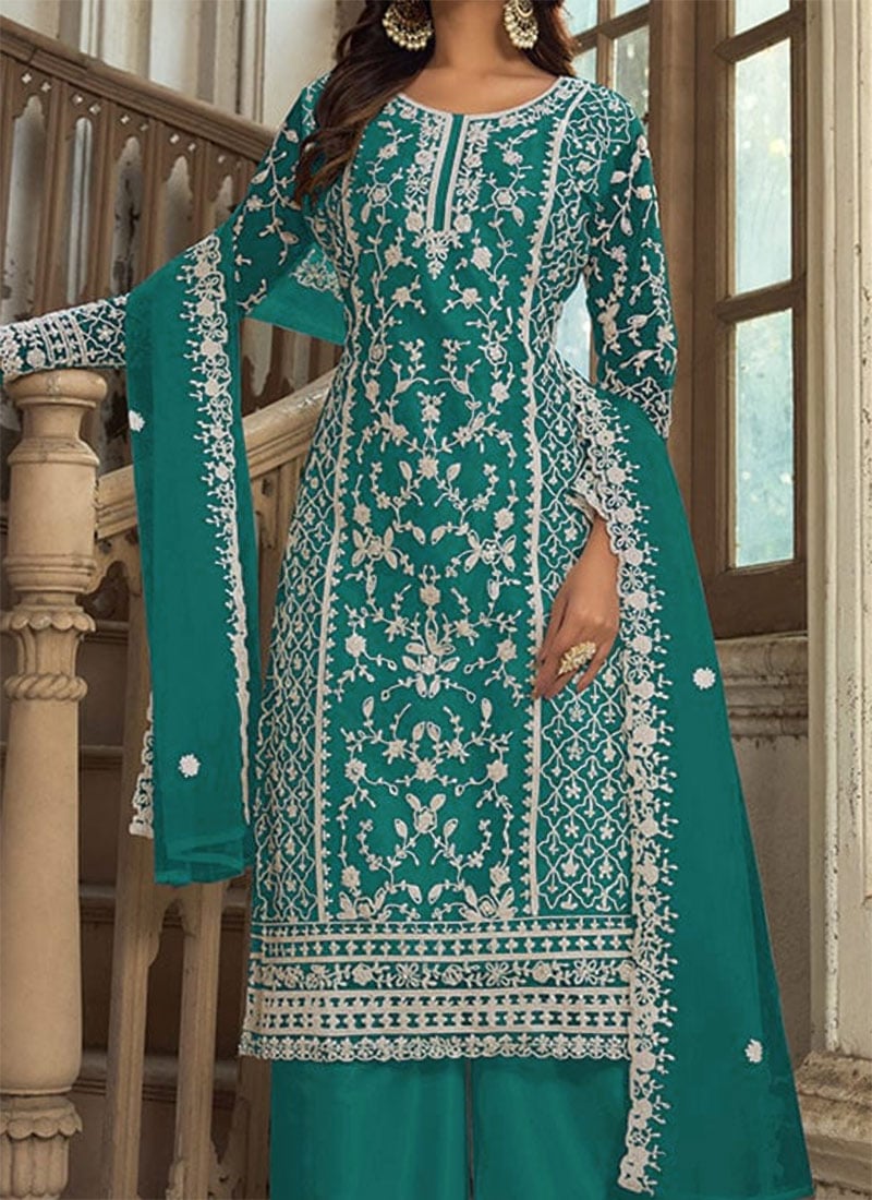 RAMA BLUE GOLD PRINTED SUIT SET