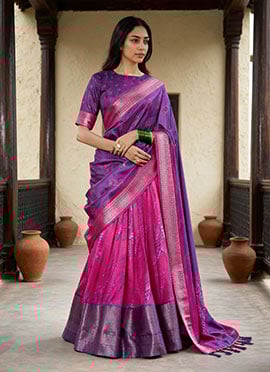 Rani Pink Dola Silk Shibori Print Zari Woven Lehenga Festive Wear