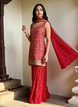 Rani Pink Faux Georgette Sequins Palazzo Suit