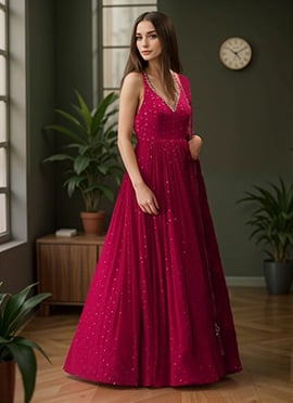 Rani Pink Georgette Thread Sequins Hand Embroidered Anarkali Suit