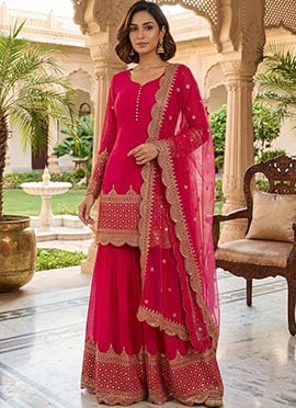 Rani Pink Georgette Embroidered Sequins Sharara Suit