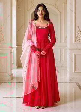 Rani Pink Georgette Hand Embroidered Elegant Anarkali Suit