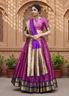 Rani Pink Jacquard Silk Zari Woven Lehenga
