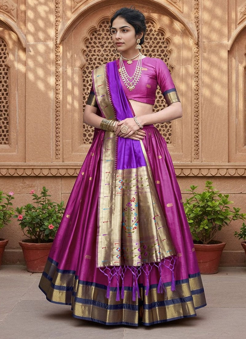 Rani Pink Jacquard Silk Zari Woven Lehenga Festive Wear