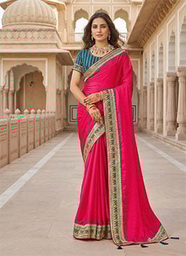 Rani Pink Rangoli Silk Embroidered Sequins Zari Saree