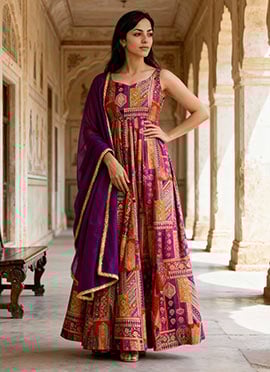 Rani Pink Silk Digital Print Anarkali Suit