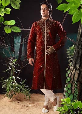 Maroon Art Dupion Silk Kurta Pyjama