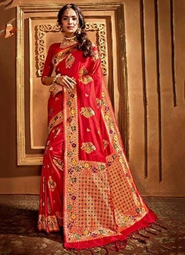 Red Benarasi Art Silk Saree