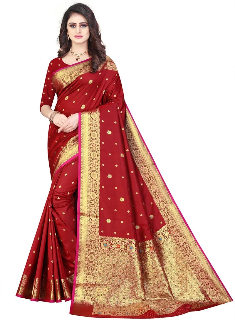 Red Benarasi Art Silk Saree Festive Wear
