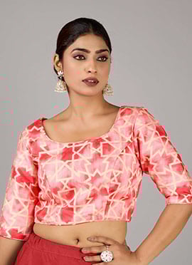 Red Cotton Printed Round Neck Blouse