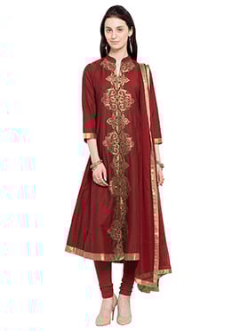 Maroon Cotton Silk Anarkali Suit