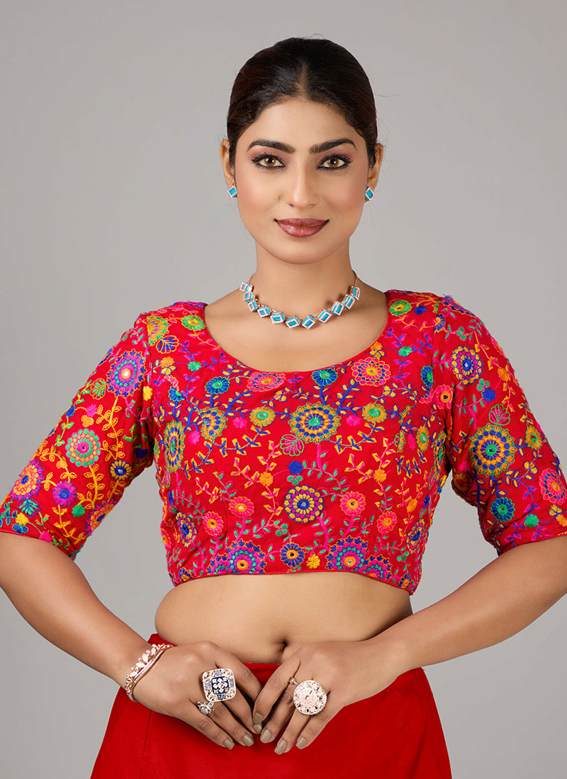 Red Embroidered Georgette Blouse Festive Wear