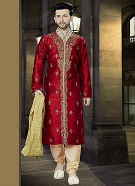 Red Embroidered Kurta Pyjama