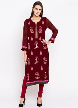 Red Embroidered Kurti