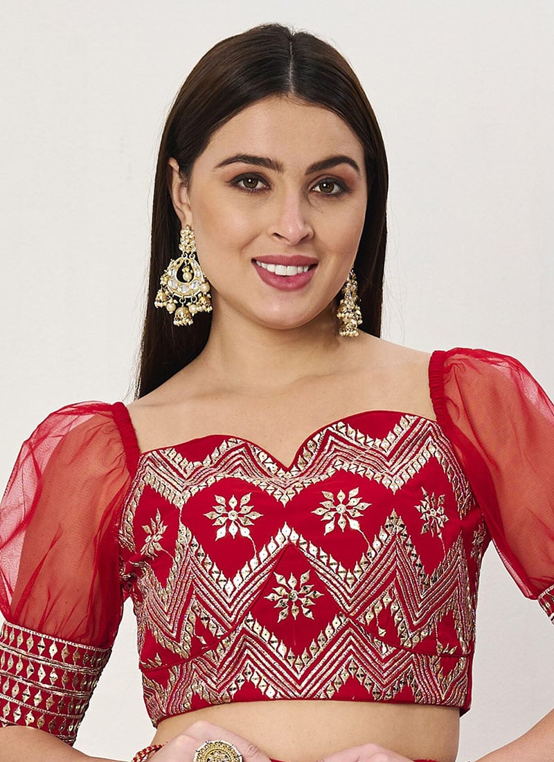 Red Embroidered Zero Shoulder Neckline Blouse Wedding Wear