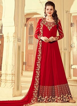 red long anarkali