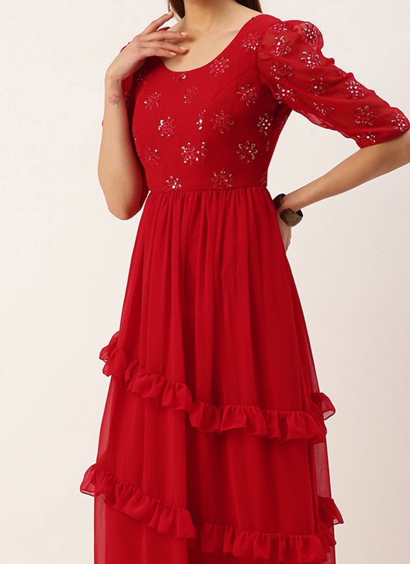 Shop Red Georgette Embroidered Maxi Dress Festive Wear Online At Best 