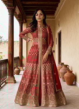 Red Georgette Embroidered Sequins Anarkali Lehenga