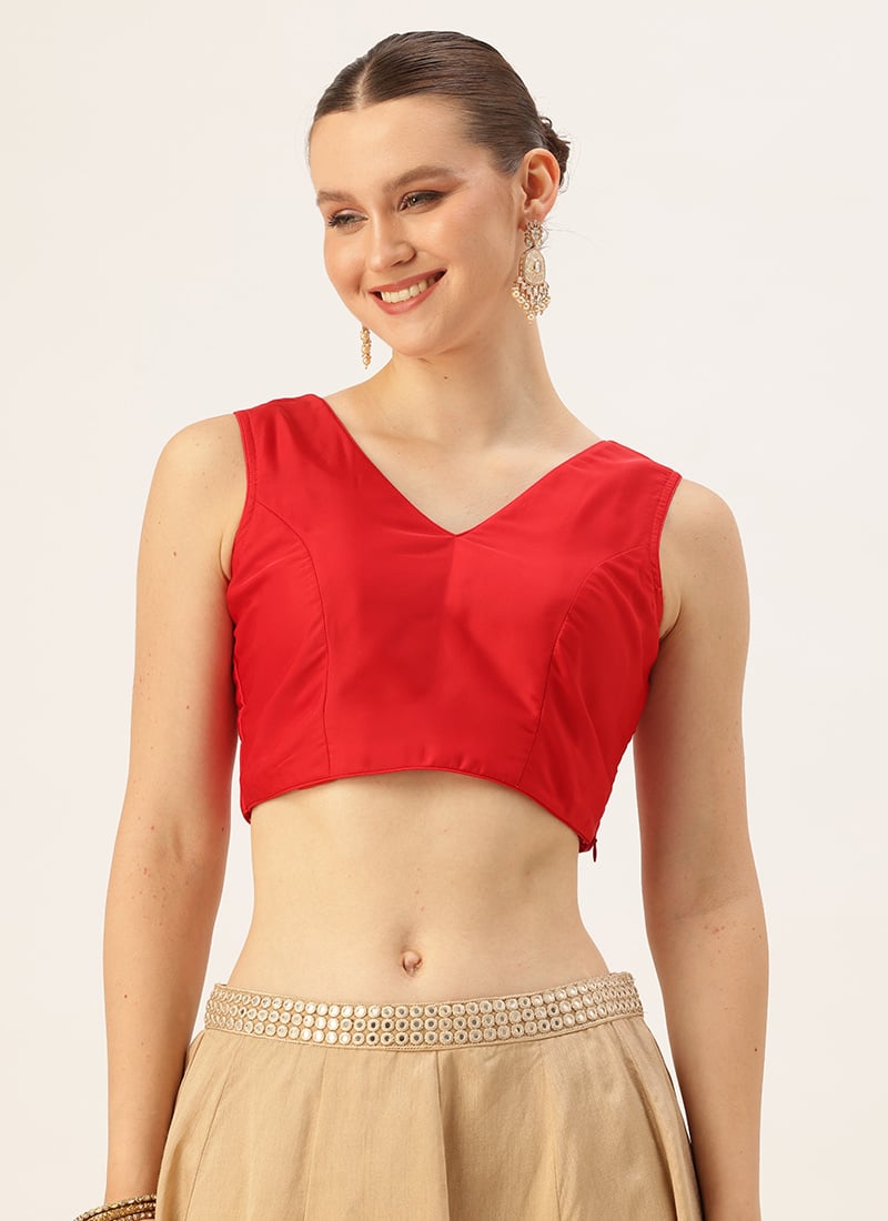 Red Modal Satin Blouse Work Wear