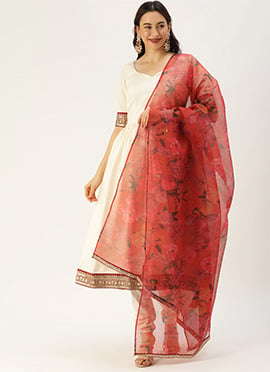 Red N Beige Gathers Anarkali Suit