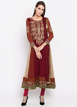 Red N Orange Embroidered Anarkali Suit