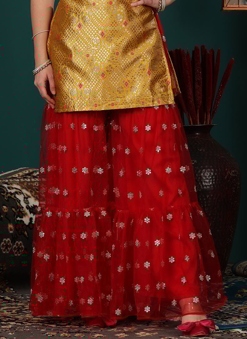 Red Net Gharara Pants