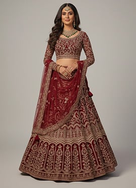 Red Net Lehenga With Zari And Sequin Embroidery