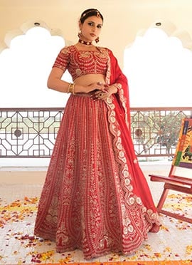 Red Silk Zari Embroidered Sequins Traditioanl Lehenga
