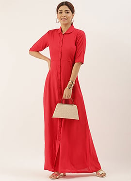 Red Peter Pan Collar Neck Dress