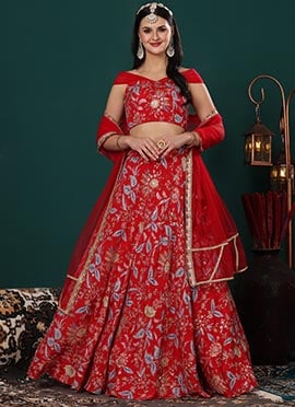 Style Diva Blouse With Red Embroidered Lehenga Set