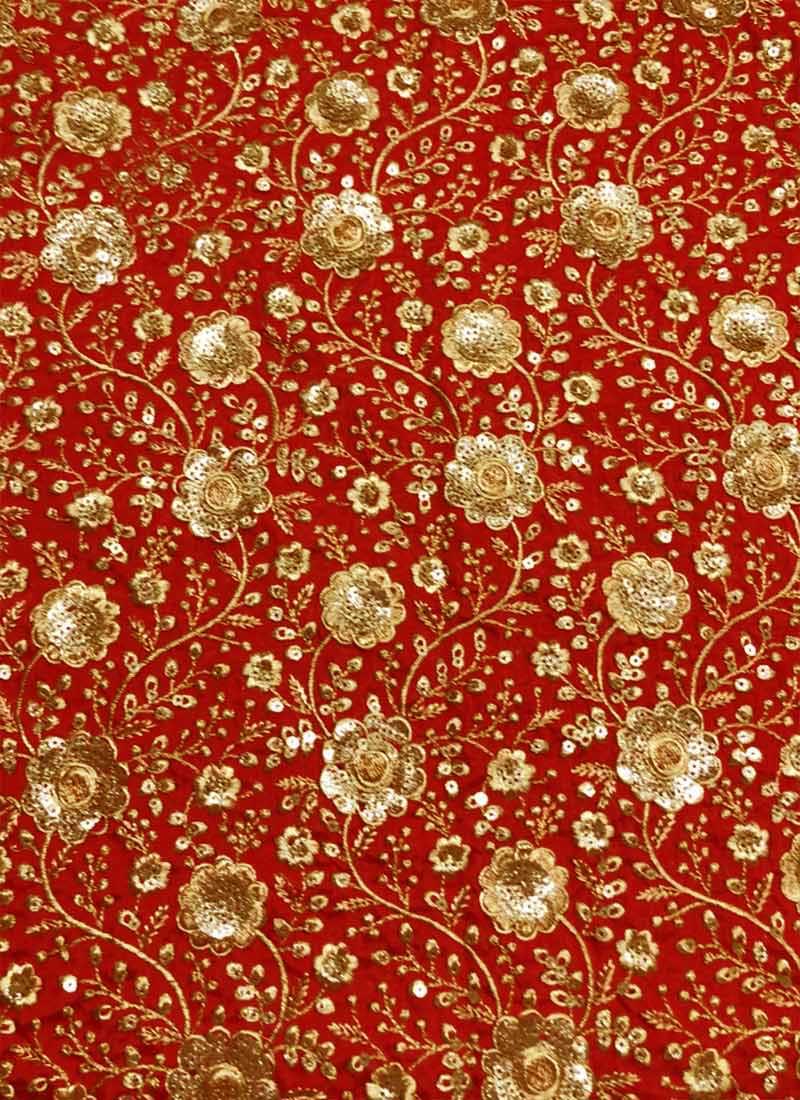 Buy red zari embroidered dupion silk fabric embroidered  sequins Buy red zari embroidered dupion silk fabric embroidered  sequins