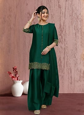 Refined Green Art Silk Zari Sequins Salwar Suit