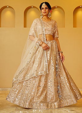 Regal Beige Silk With Zari Embroidered Sequins Lehenga Wedding Wear