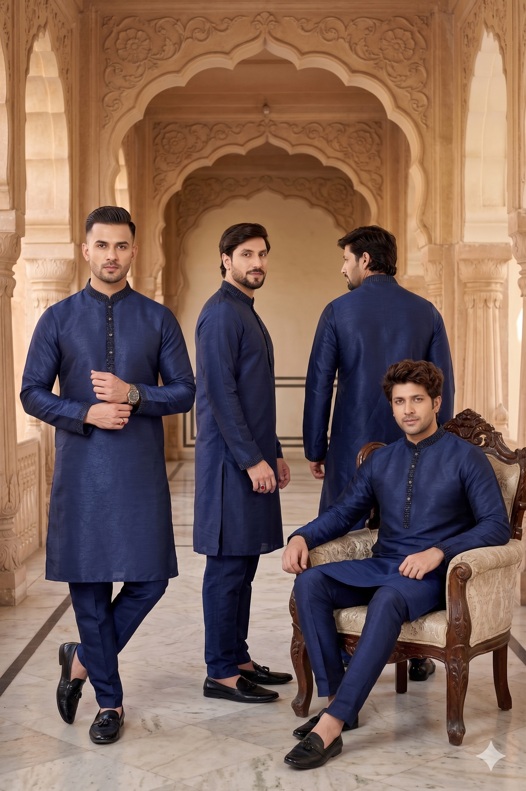 Regal Blue Silk Kurta Pyjama Festive Wear