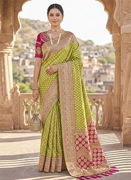 Regal Green Benarasi Silk Jacquard Zari Saree Traditional Elegance