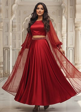 Regal Maroon Silk Stone Adorned Indowestern Suit