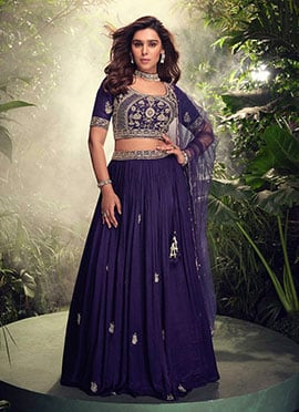 Regal Purple Chinon Silk Lehenga With Zardosi Beads And Sequins Embroidery