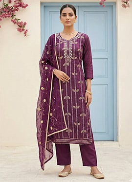 Regal Silk Embroidered Straight Pant Suit