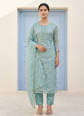 Rich Organza Hand Work Straight Pant Suit